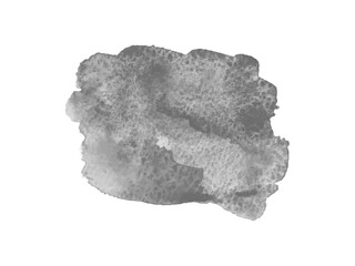 Gray watercolor spot on white. Hand drawn painted object. Grey watercolor stain. Black and white illustration