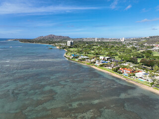 Aerial view of Kahala and the Pacific Ocean, Honolulu, Hawaii. USA