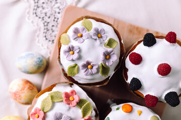 Easter cakes and painted eggs. spring holiday