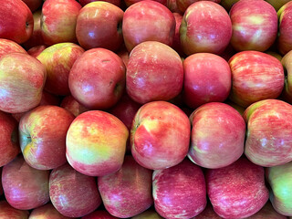 Organic apples displayed at a market stand