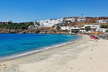 Fototapeta na wymiar The beach of Agios Stefanos in Mykonos, Greece