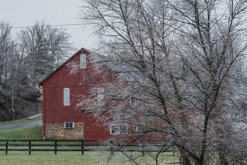 red barn and ice