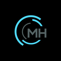 MH logo monogram isolated on circle element design template, MH letter logo design on black background. MH creative initials letter logo concept. MH letter design.
