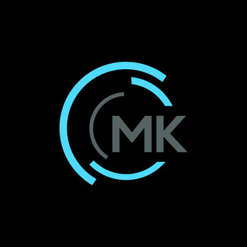 MK logo monogram isolated on circle element design template, MK letter logo design on black background. MK creative initials letter logo concept. MK letter design.

