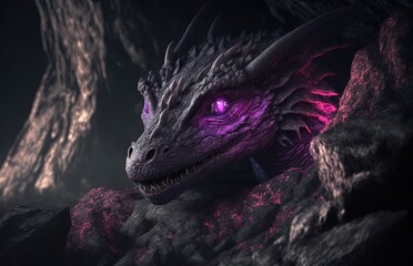 a black dragon stare at you from cave