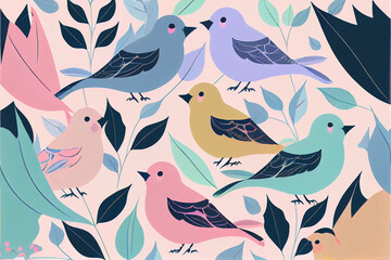 Pastel Bird Pattern Illustration - AI Art
