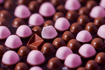 mix of chocolate candies, top view