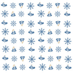 seamless winter pattern with snow, snowflakes and New Year berries, ornament for printing on fabric, office, printing, seamless wallpaper with a blue Christmas pattern, snow pattern