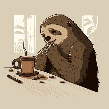 Sloth drinking coffee cartoon style - Generted by generative AI