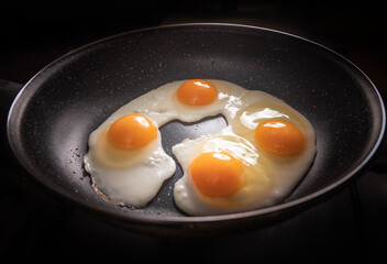 Frying egg with oil in a black cast-iron pan