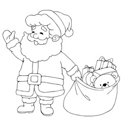 Santa Claus cartoon Christmas illustrations isolated on white background. New Year theme,coloring book, coloring page 