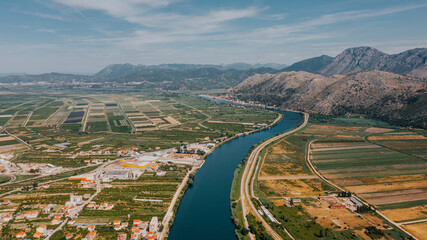 Aerial view of amazing the Neretva valley. Opuzen, Croatia - 554324907