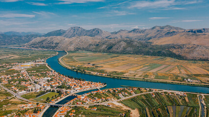 Aerial view of amazing the Neretva valley. Opuzen, Croatia - 554324925