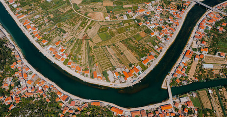 Aerial view of amazing the Neretva valley. Opuzen, Croatia - 554324956