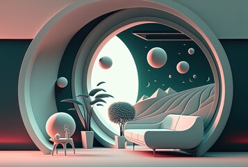  Illustration of modern minimal interior living room,