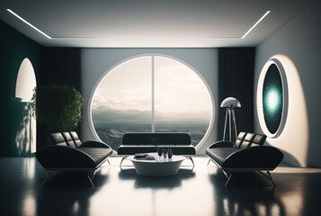  Illustration of modern minimal interior living room,