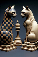 Cat chess set with artistic design Generative AI