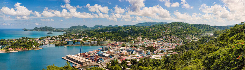 Panoramic shot of Saint Lucia capital city Castries - obrazy, fototapety, plakaty