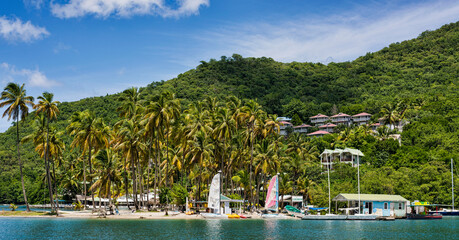 Fototapeta na wymiar Landscape view of luxury Marigot Bay at Saint Lucia island Caribbean honeymoon destination