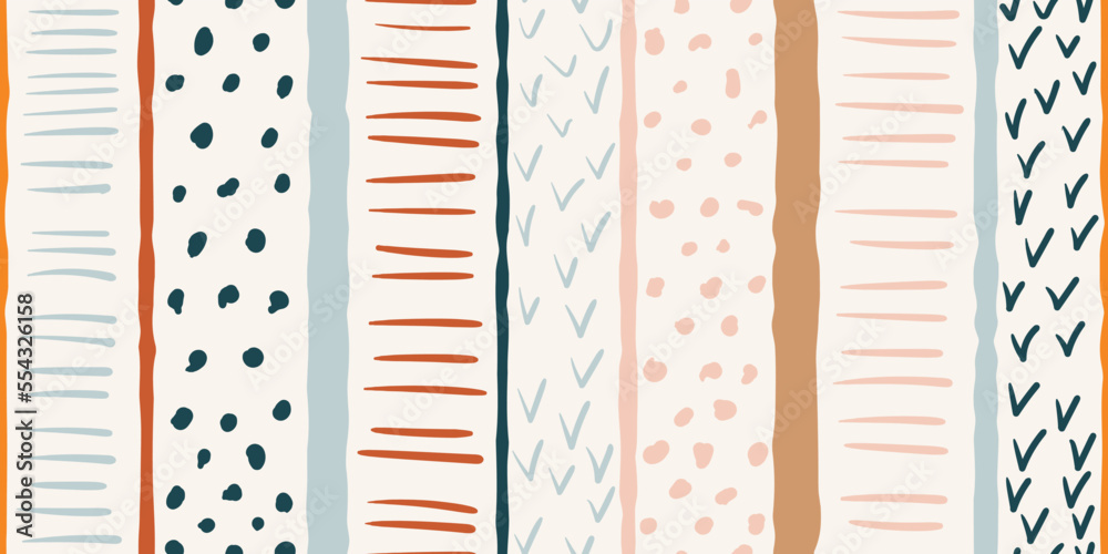 Poster abstract striped background with polka dots and check marks, as well as dashes. for prints and seaml