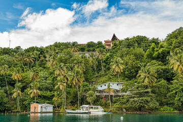 Fototapeta na wymiar Landscape view of luxury Marigot Bay at Saint Lucia island Caribbean honeymoon destination