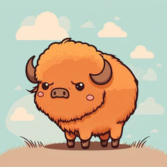 Obraz premium Cute colorful buffalo drawing logo icon Generative AI