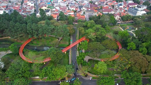 Aerial view of Tebet eco garden park Jakarta.