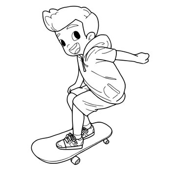 Coloring Page Outline Of cartoon Boy on the skateboard. Coloring book for kids.vector illustration.