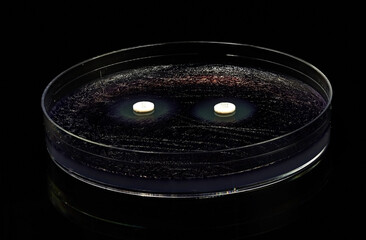 Antibiotic sensitivity or resistance test in a microbiological culture of purple bacteria