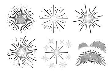 Fireworks vector set. Illustration of exploding fireworks