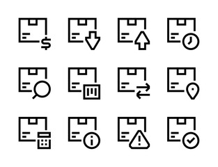 Delivery and Package services line vector icons. Logistics and Box shipping editable stroke outline icon set.