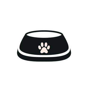 Dog, Cat, Animal Or Pet Full Food Bowl Vector Illustration. Simple Clipart Logo Icon Flat Design.