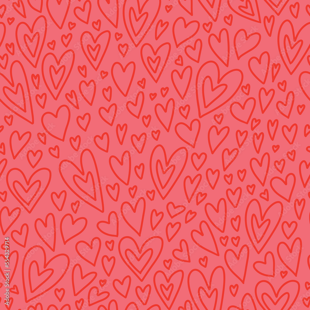 Wall mural seamless pattern background with hand drawn heart outline doodles. cute simple romantic background w