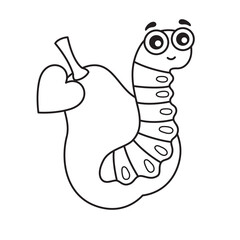 Vector coloring book illustration. Cute caterpillar on a pear in a cartoon style