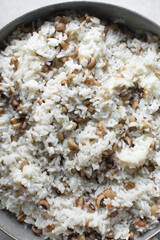 Rice and beans in a pot, Nigerian food, cooked rice and brown beans