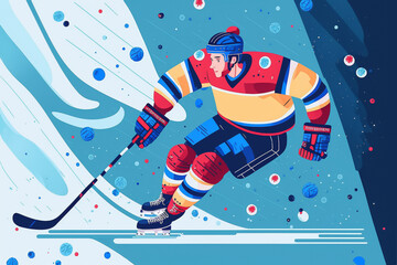 Man hockey player, cartoon illustration