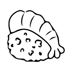 Sushi with seafood. Nigirizushi with Shrimp. Asian cuisine. Vector illustration isolated on white background