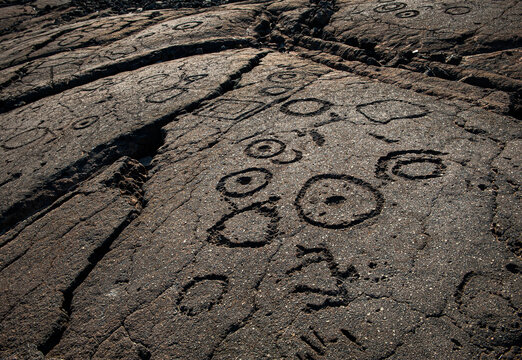 Rock carving at the Puako Petroglyph Archaeological District, Hawaii Island, Hawaii, USA