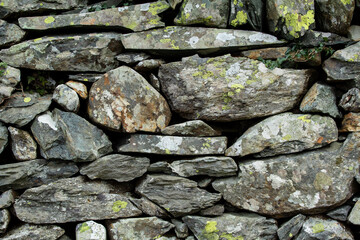 Ancient Cornish dry stone wall close up.