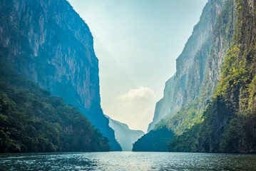 View of Sumidero Canyon, which is represented on the Chiapas state seal, Sumidero Canyon National Park; Chiapas, Mexico
