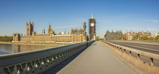 Westminster Bridge at morning rush hour during the national lockdown, Covid-19 World Pandemic; London, England