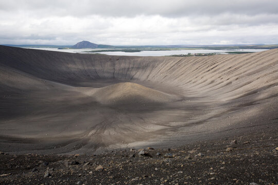 A view of the circuclar crater at Hverfjall Volcano.; Iceland