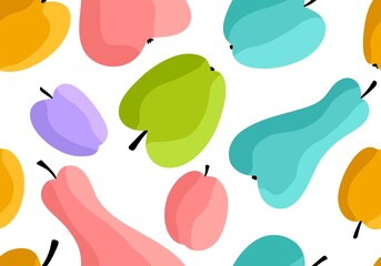Cartoon fruit harvest seamless apples and pears and plums pattern for wrapping paper and fabrics and linens