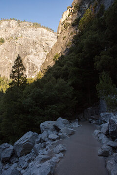 A view to the Yosemite Valley from the trail leading to Vernal Falls.; Yosemite National Park, California