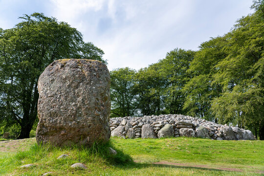 A monolith stands near the Clava Cairns burial site outside Inverness, Scotland; Inverness, Scotland