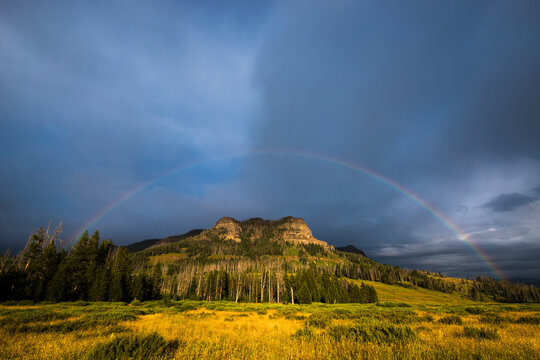 Rainbow over The Trident Ridge at The Thorofare, Upper Yellowstone River Valley, YNP,  USA