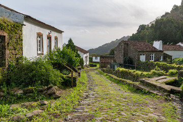 Fototapeta na wymiar The abandoned village Sanguinho near Faial da Terra, in the eastern part of Sao Miguel island. Azores archipelago, Portugal.