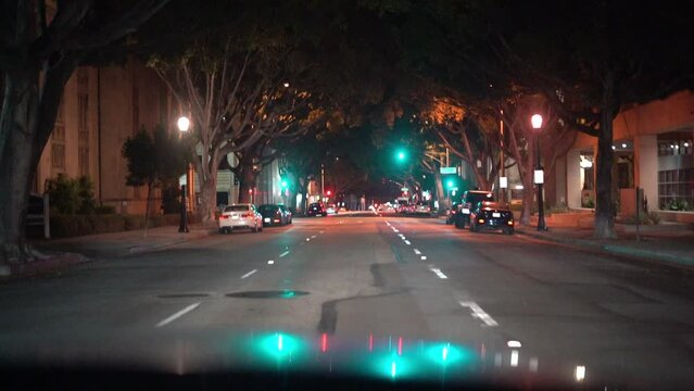 Night driving in Pasadena, CA, slow motion Full HD