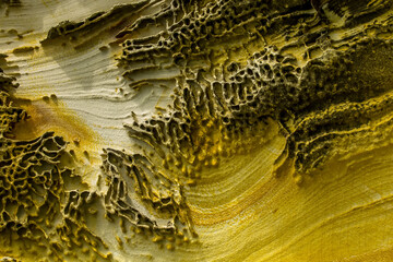 Close up of honeycomb weathering and Liesegang rings.