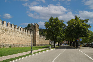Fototapeta na wymiar Medieval city walls of Soave in summer, Verona, Veneto, Italy